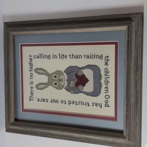 Handmade, counted cross stitch bunny